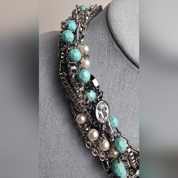 [Chloe + Isabel] Turquoise + Chain Torsade  Multi Media Statement Necklace - Picture 2 of 16